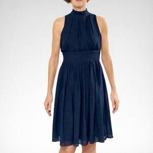 ModCloth Navy Blue Sleeveless Mock Neck Dress Fit And Flare